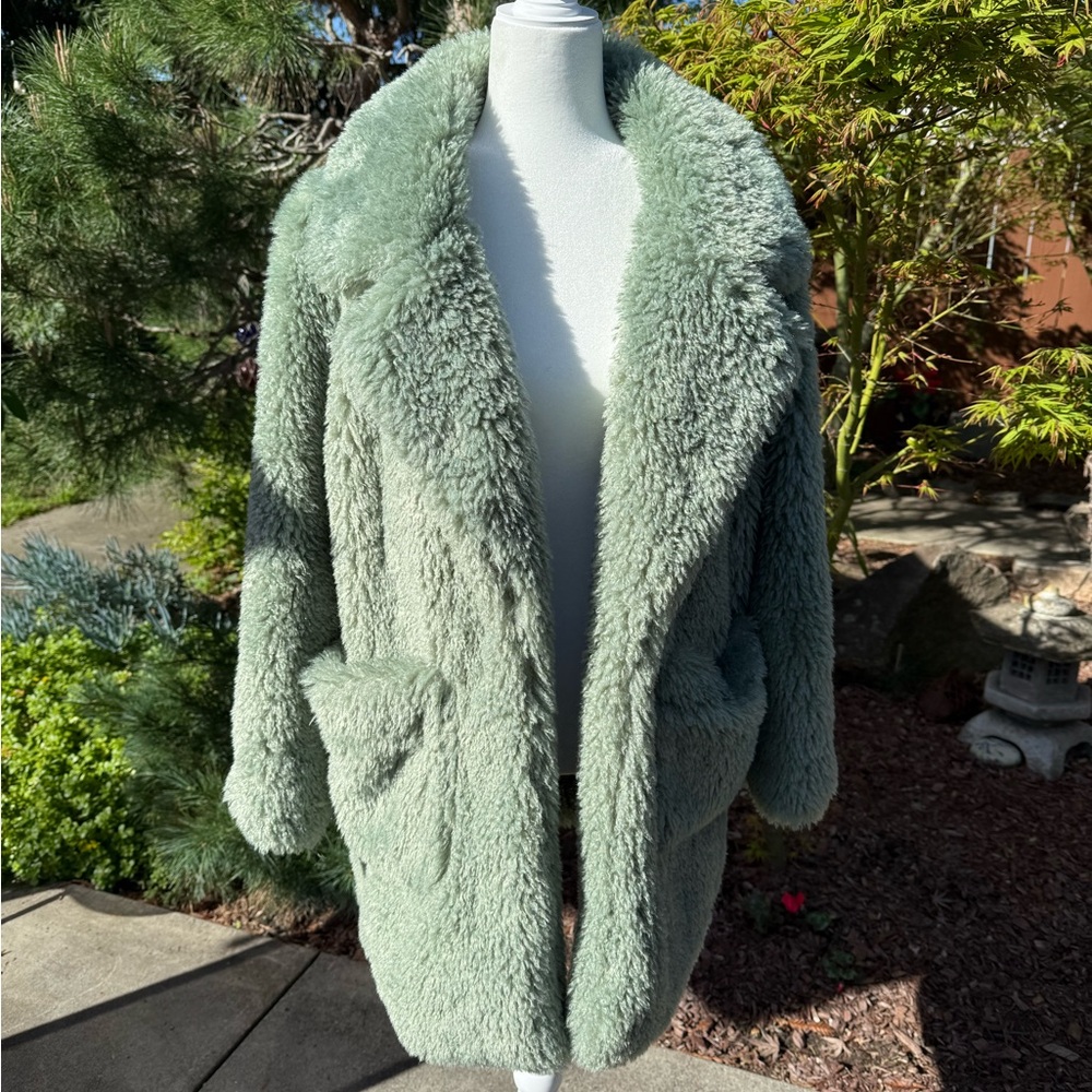 Cotton Candy Plush Teddy Coat in Sage
